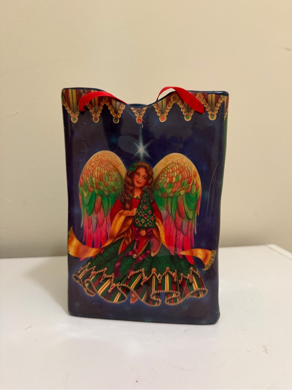 Christmas Resin  Shopping Paper Bag Angel Vase 7x5x3